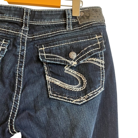 Silver Jeans Natsuki Flap Low Rise Bootcut Jeans 33 Dark Wash Contrast Stitch - Picture 13 of 16